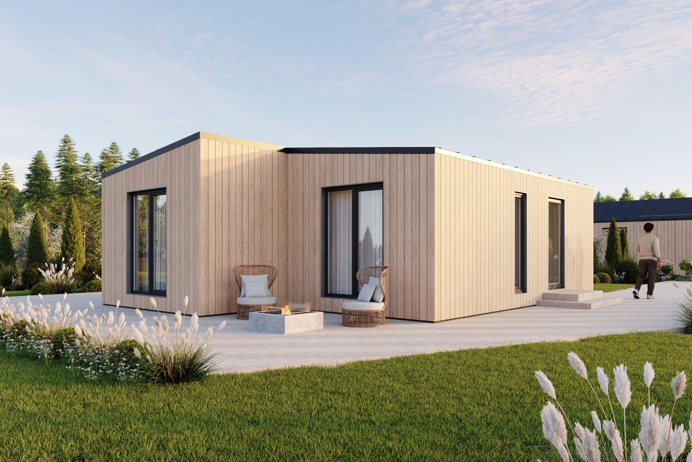 Casa prefabricada modelo Casa modular Serenity con tejado a dos aguas de 48.6 m²