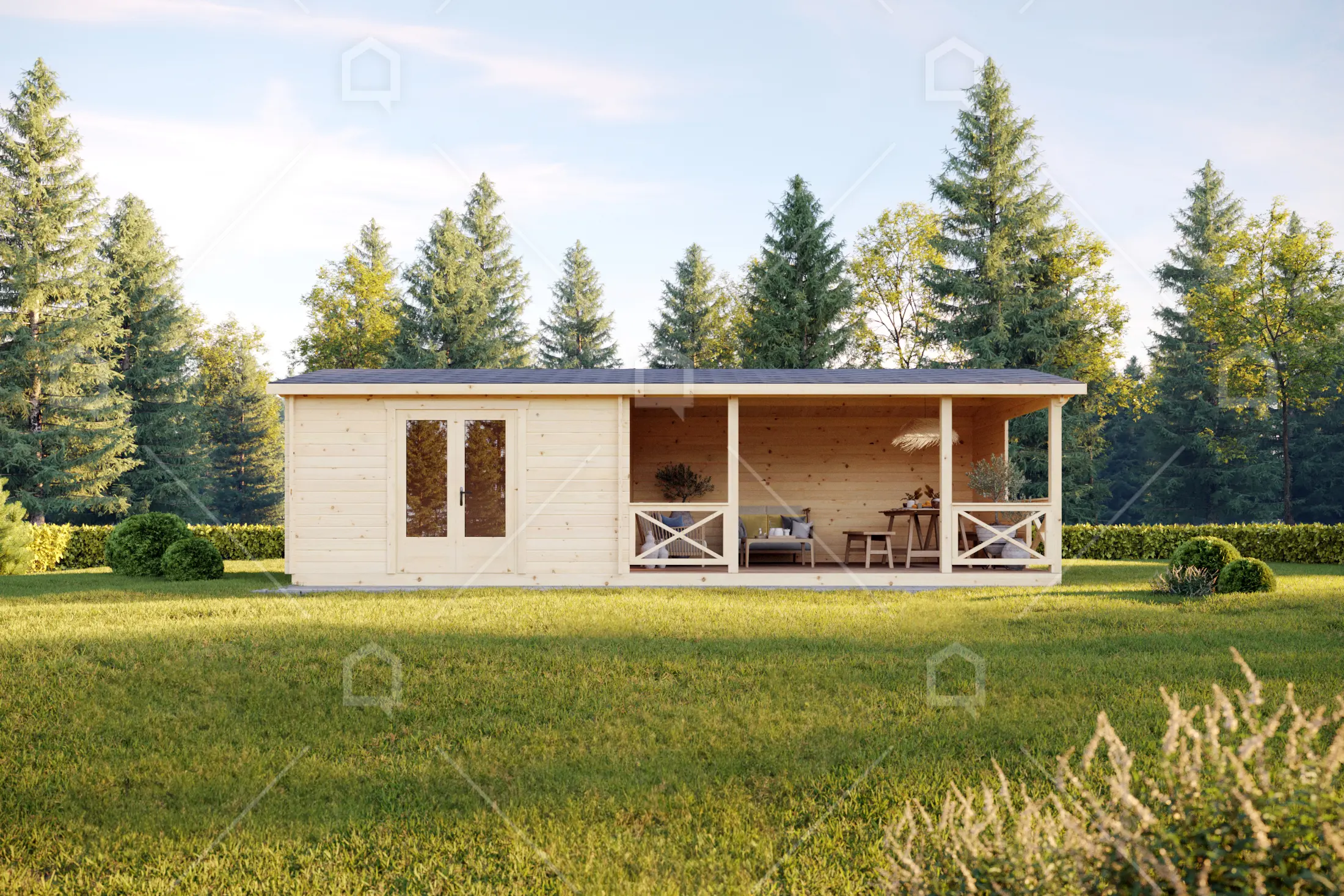 Casa prefabricada modelo Pérgola de madera Edam de 36 m²