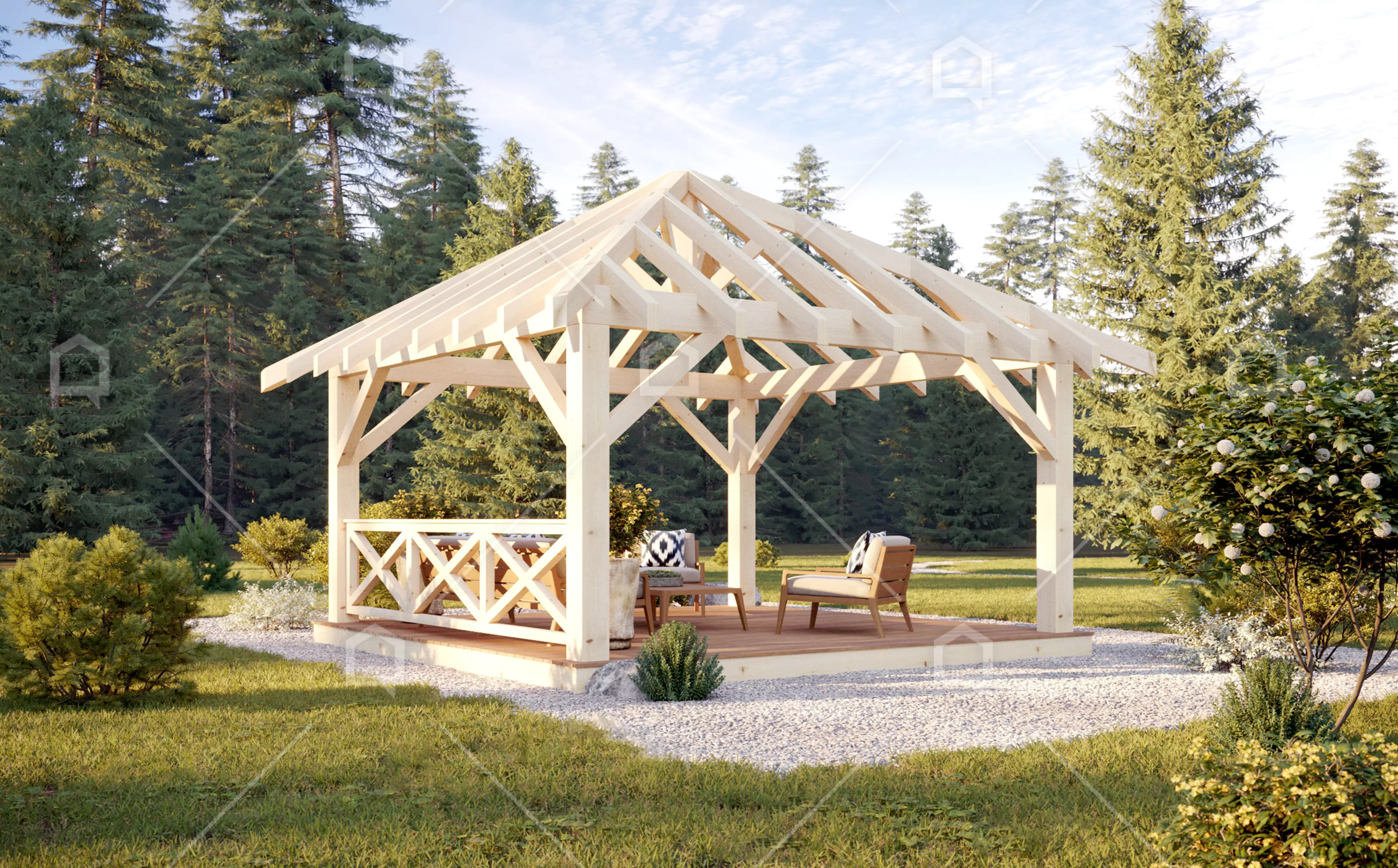 Casa prefabricada modelo Pérgola de madera Elbrus de 16 m²