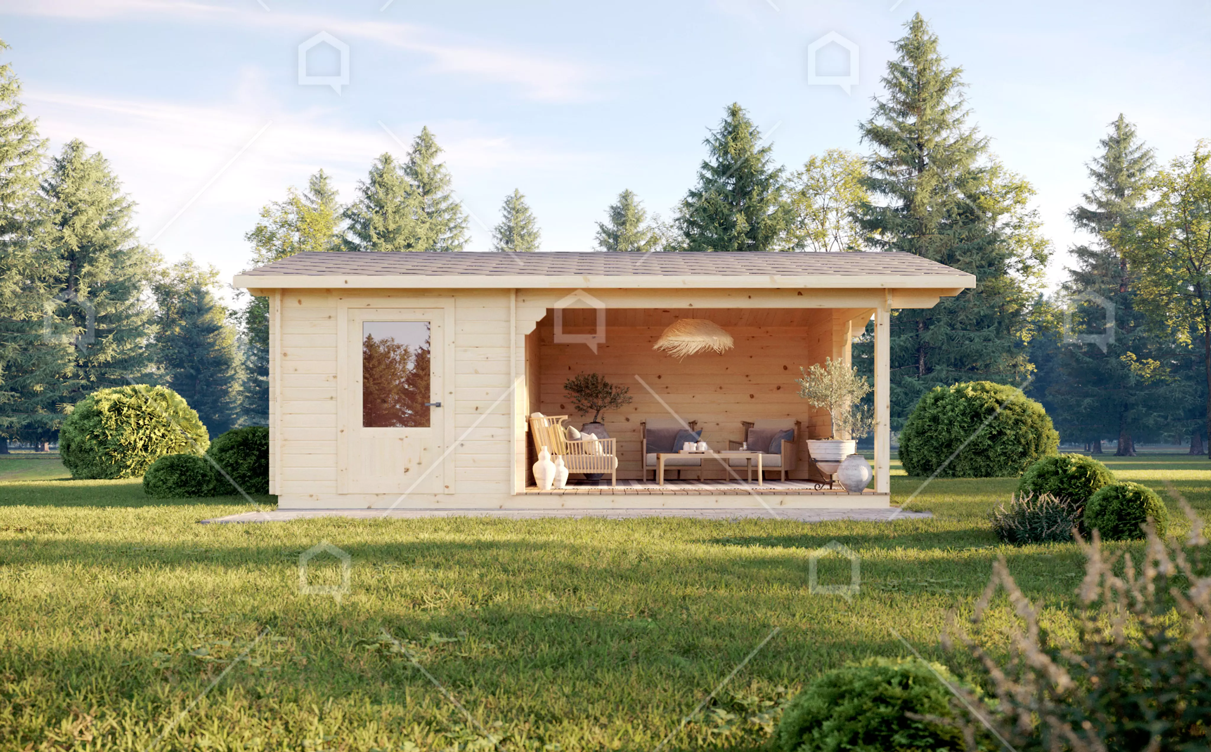 Casa prefabricada modelo Pérgola de madera Kawaga de 23.5 m²
