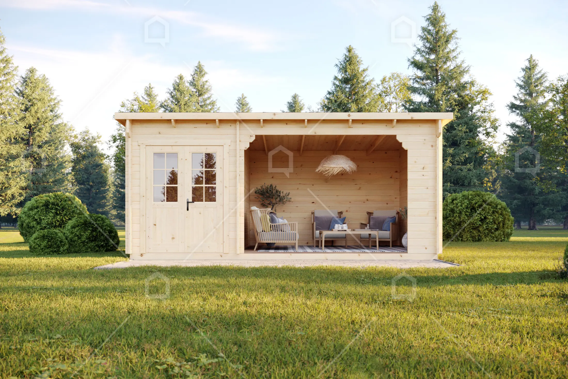 Casa prefabricada modelo Pérgola de madera Merida de 17.2 m²