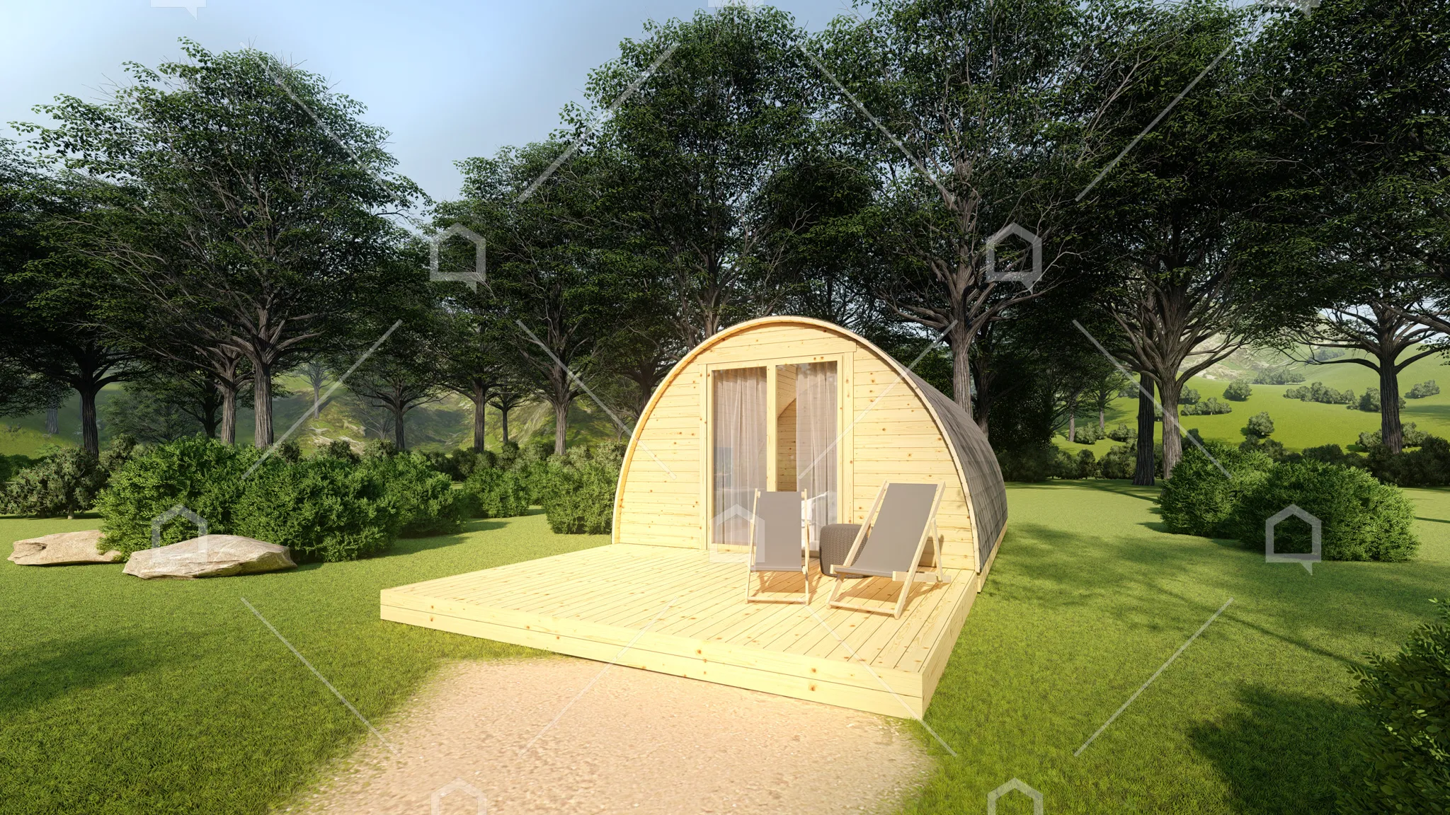 Casa prefabricada modelo Mini casa de madera Pamplona 4x4 con terraza de 26.2 m²