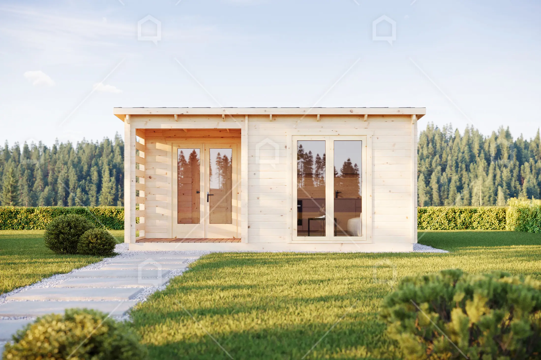 Casa prefabricada modelo Mini casa de madera Sepik de 19.2 m²