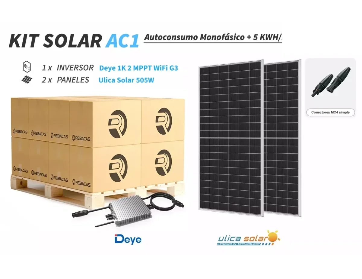 Kit 1 Solar Autoconsumo 4 kWh/día Deye 1000W