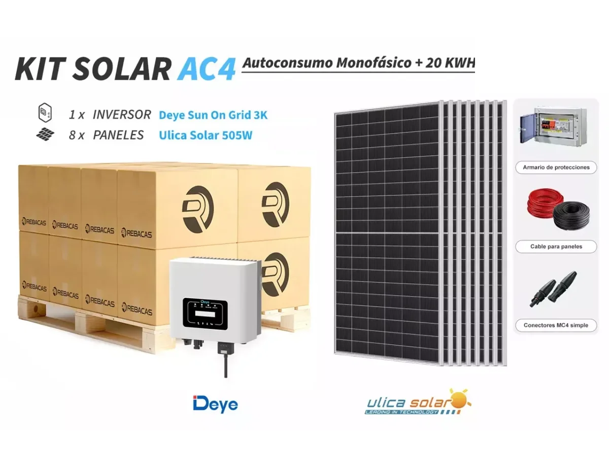 Kit 4 Solar Autoconsumo 14 kWh/día Deye 3K