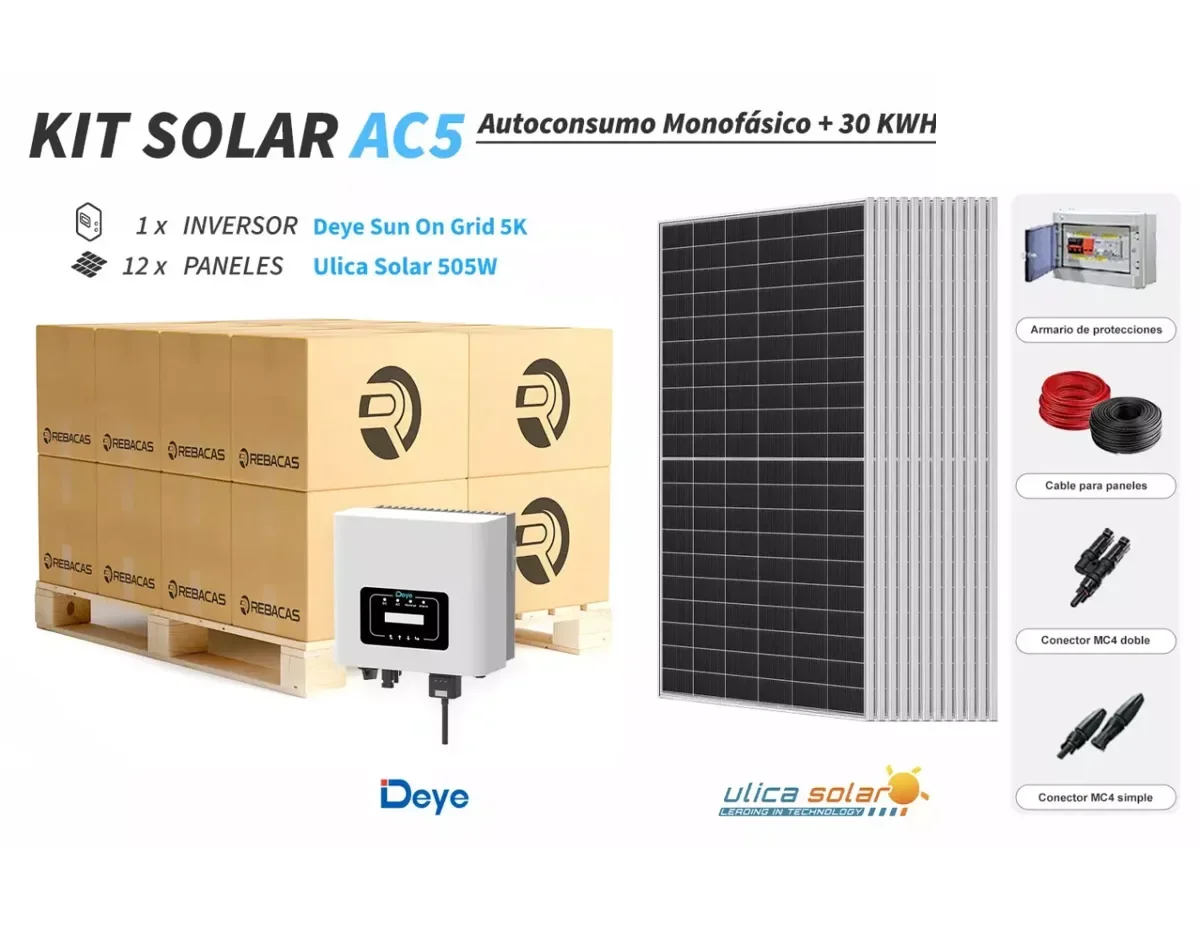 Kit 5 Solar Autoconsumo 23 kWh/día Deye 5K
