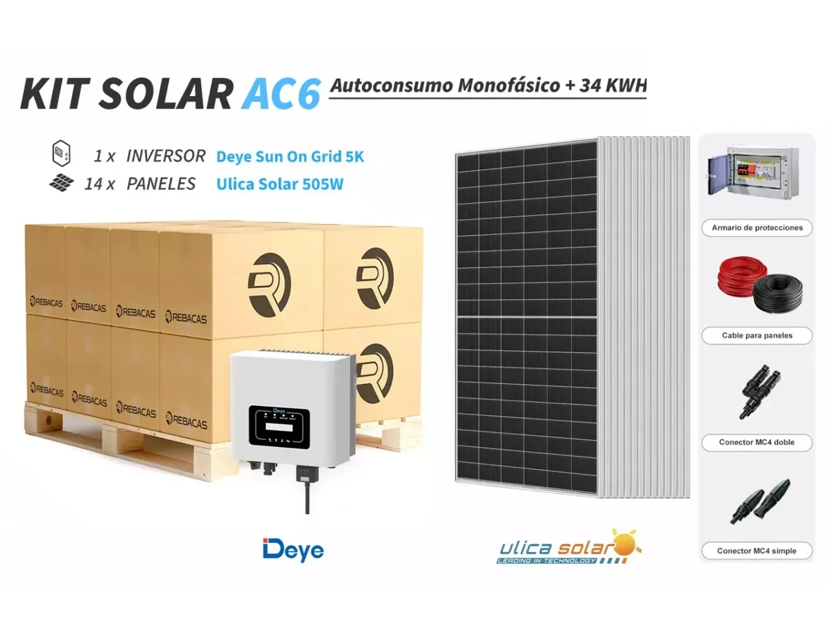 Kit 6 Solar Autoconsumo 25 kWh/día Deye 6K