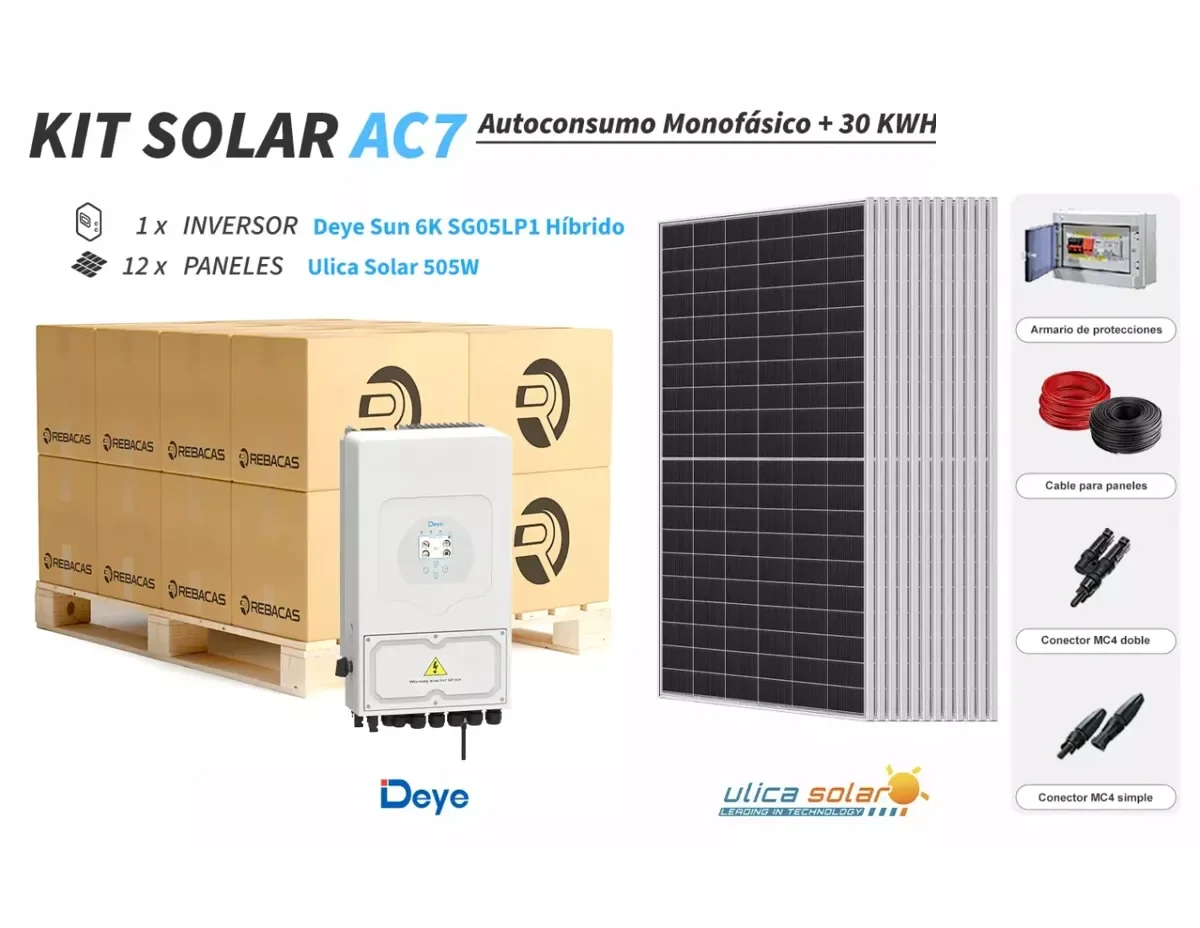 Kit 7 Solar Autoconsumo 23 kWh/día Deye Híbrido 6K