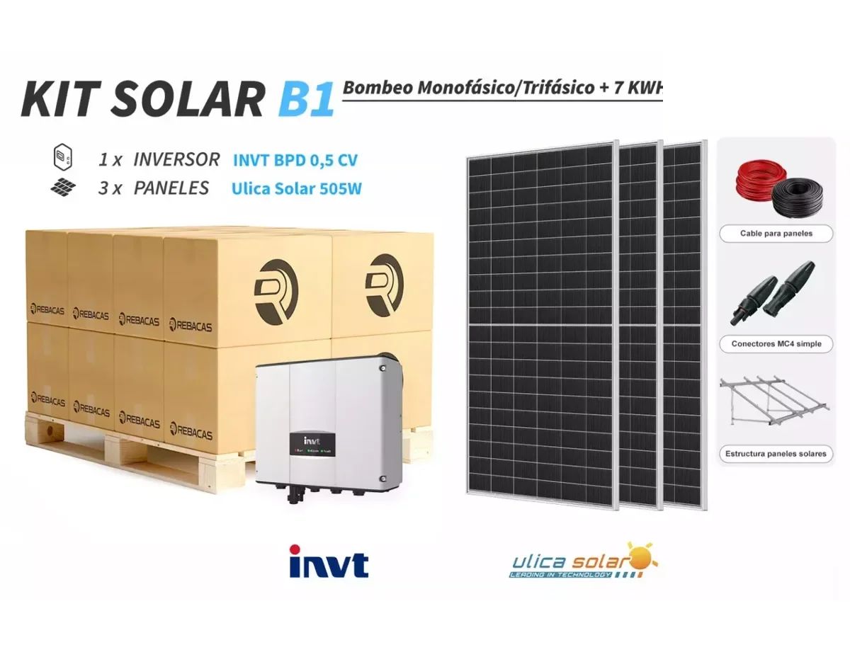 Kit B1 - Bombeo solar 0,5 CV monofásica o trifásica 230V