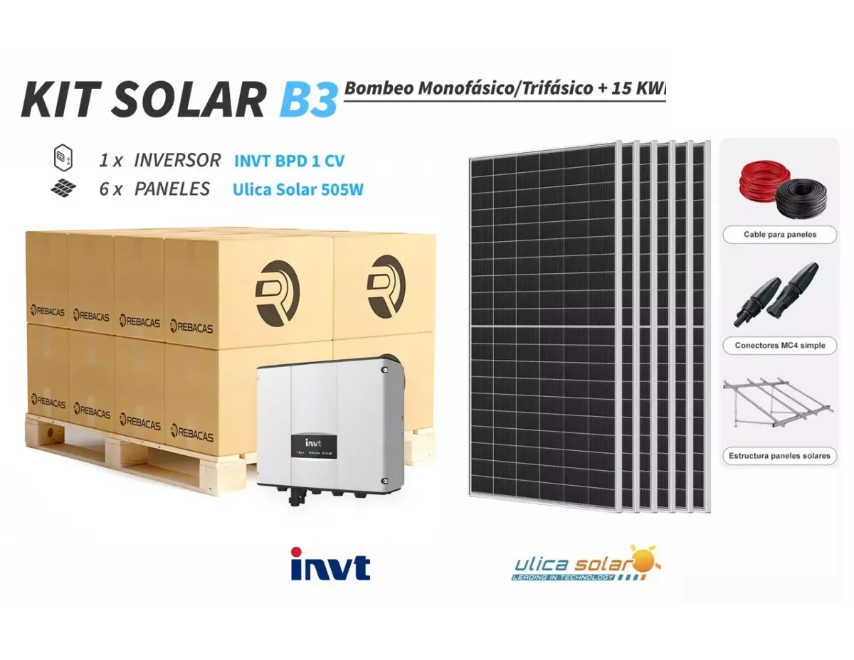 Kit B3 - Bombeo Solar 1 CV monofásica o trifásica 230V