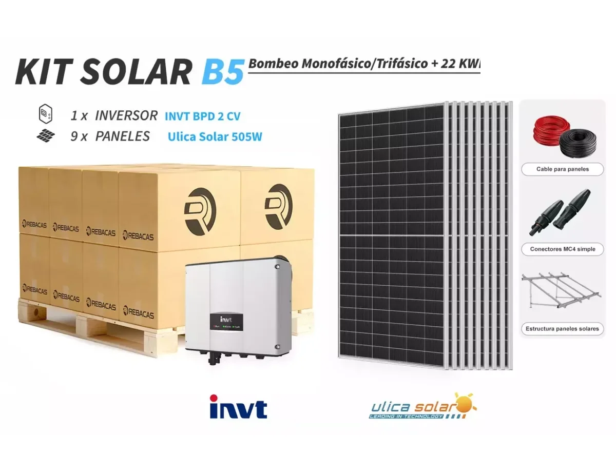 Kit B5 - Bombeo Solar 2 CV monofásica o trifásica 230V