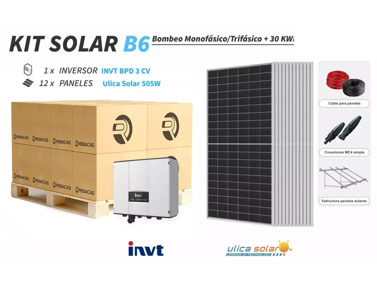 Kit B6 - Bombeo Solar 3 CV monofásica o trifásica 230V