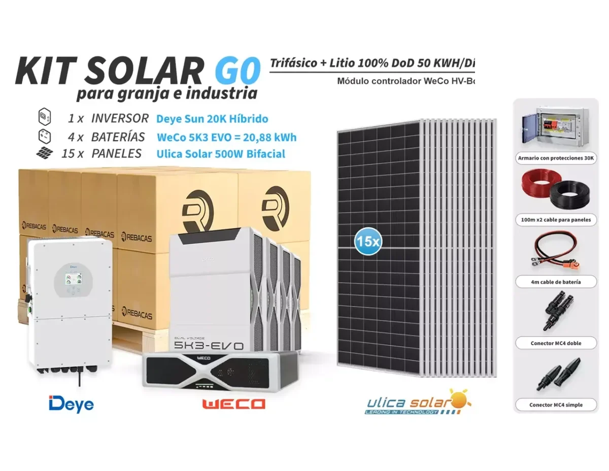 Kit Granja G0 50 kWh/día con batería WeCo 21 kWh