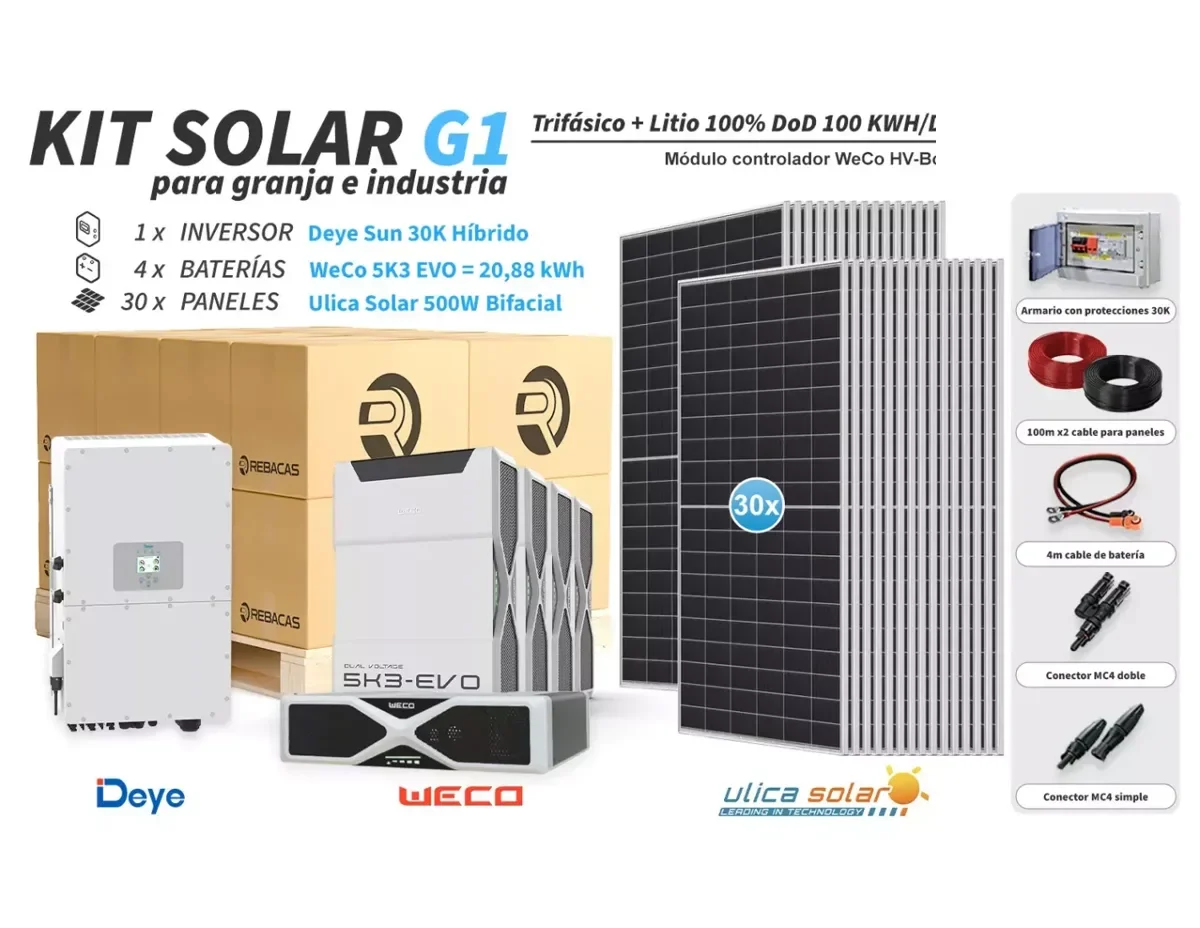 Kit Granja G1 100 kWh/día con batería WeCo 21 kWh