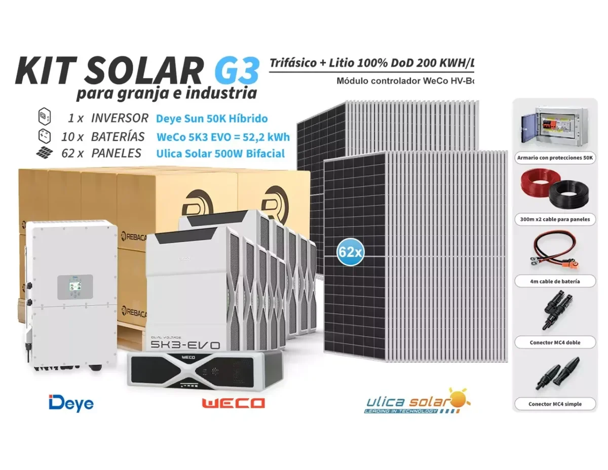 Kit Granja G3 200 kWh/día con batería WeCo 53 kWh