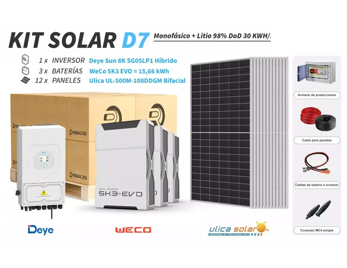 Kit litio Deye D7 30 kWh/día con batería WeCo 15,66 kWh 98% DOD