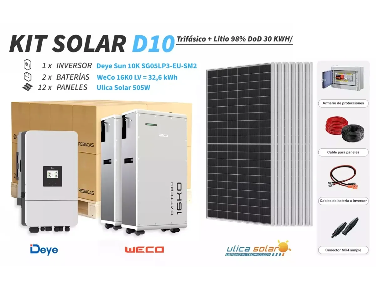 Kit litio trifásico D10 30 kWh/día batería WeCo 10,6 kWh 98% DOD litio