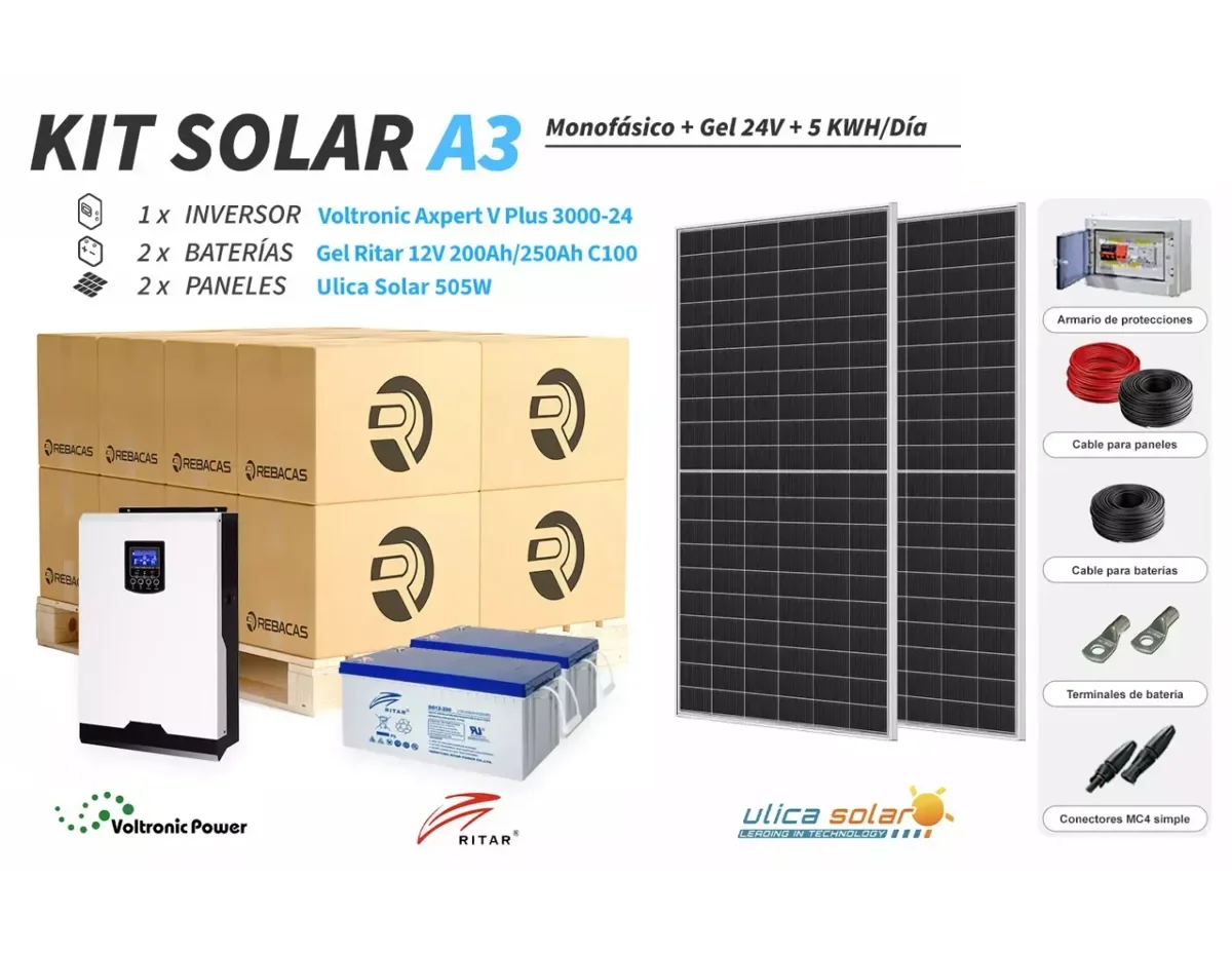 Kit Solar Aislada 3 2500|5000 Wh/día GEL