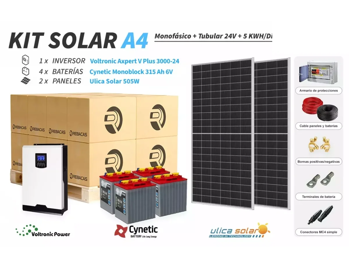 Kit Solar Aislada 4 2500|5000 Wh/día tubular