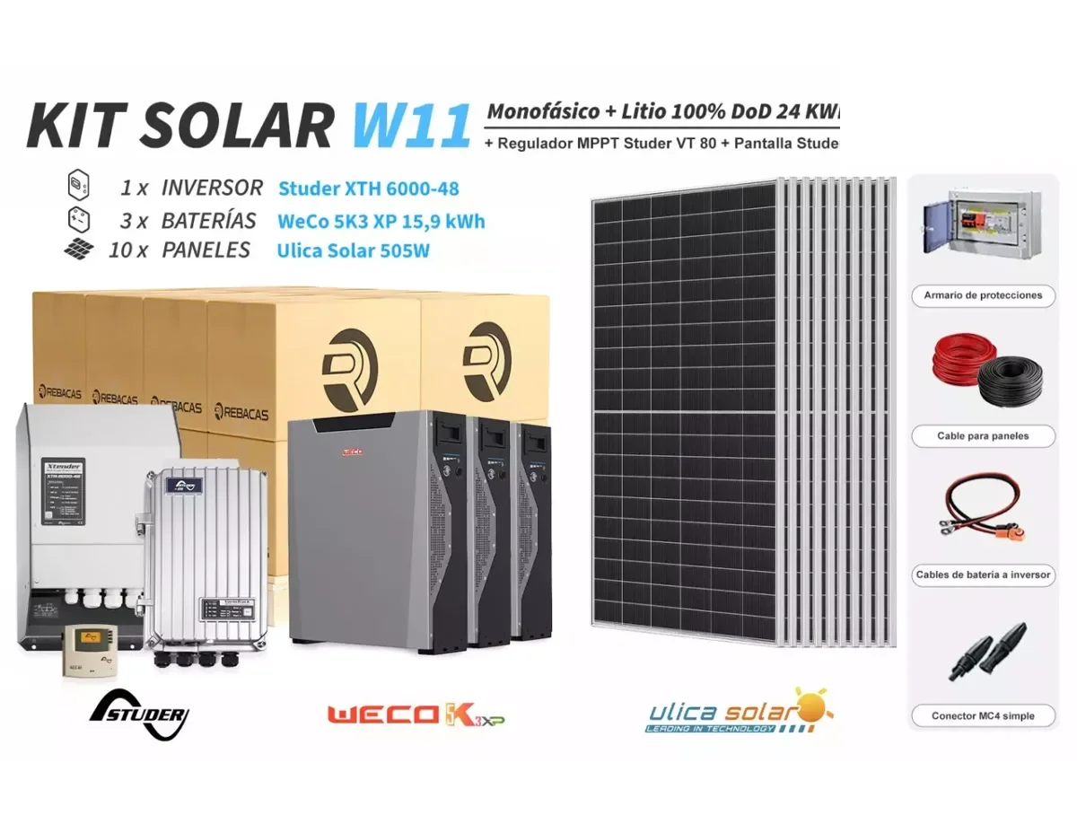 Kit solar litio W11 24 kWh/día WeCo 15,9 kWh 100% DOD