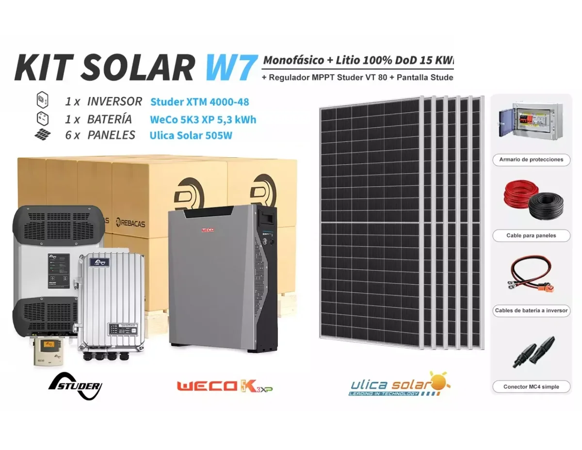 Kit Solar litio W7 15 kWh/día WeCo 5,3 kWh 100% DOD