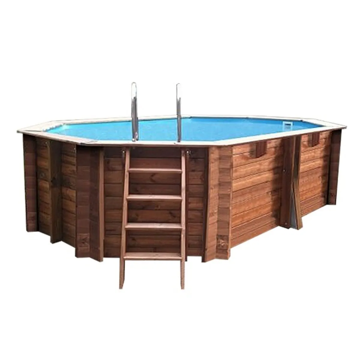 Piscina de madera Bambú Octogonal alargada 5,35 x 3,35 x 1,30m