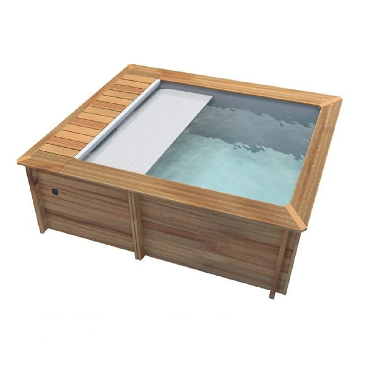 Piscina de madera Urbaine 4,20 x 3,50 x 1,33m con cubierta automática de persiana