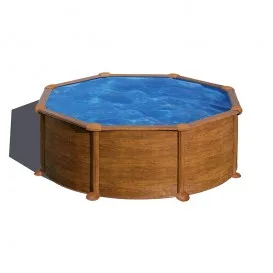 Piscina desmontable Mauritius circular imitación madera