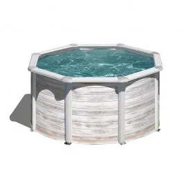 Piscina Finlandia circular imitación madera